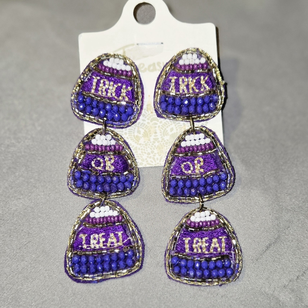Purple and Gold Beaded Earrings
